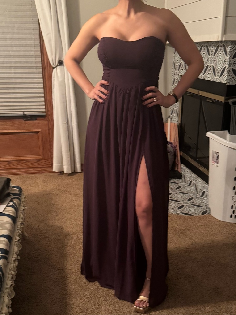 Lulu's Plum Strapless Chiffon Maxi Dress